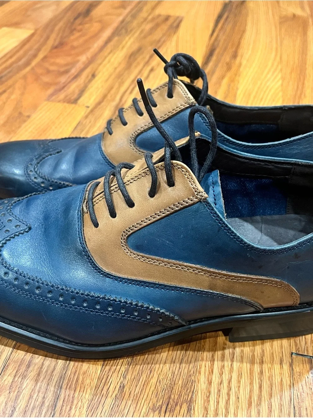 La Milano Men's Two Tone Wingtip Oxford Dress Shoes Navy Cognac Leather Size 10
